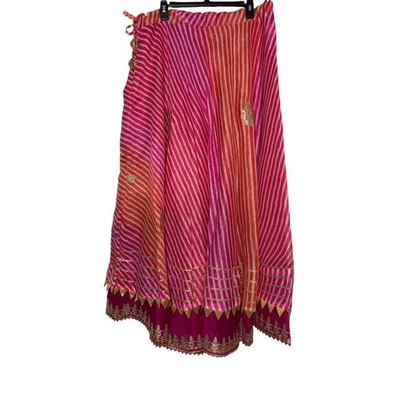 Women Striped Flared Pink, Orange Indian Skirt - Picture 1 of 5
